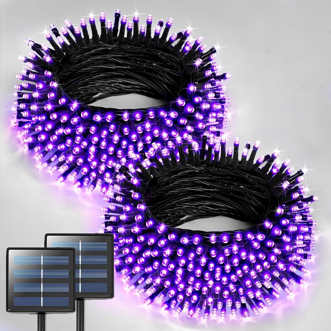 JMEXSUSS 2 Pack Solar String Lights Outdoor Waterproof, Total 400 LED 151FT Solar Christmas Lights Outdoor, 8 Modes Christmas Light for Outside Patio Yard Tree Decorations, Purple
