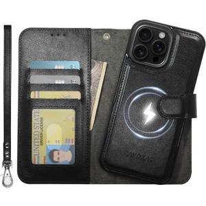 Case Wallet for iPhone 16 Pro Max Wallet Case, Detachable Leather Cover with Card Holder, Strong Magnetic Compatible with MagSafe Wireless Charging, Kickstand Shockproof Cover 6.9 inch, Black
