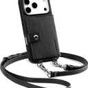 LUCKYCOIN for iPhone 17 Pro Crossbody Wallet Phone Case, Compatible with MagSafe, Genuine Leather Magnetic Phone Case with Card Holder and Adjustable Strap, with RFID Blocking, Black
