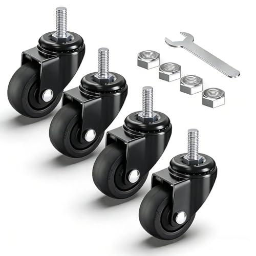 1.5/2 Inch Heavy Duty Caster Wheels,with No Brake Stem Castors,M6/M8/M10 Threaded Stem,TPE Rubber Casters with 360 Degree No Noise,for Small Mini Shopping Carts and Funiture,Set of 4(2in M6x15)