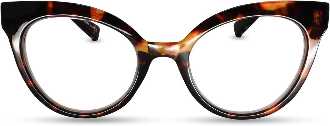 Tortoise Shell Large Horn Rimmed Cat Eye Reading Glasses for Women with Sturdy Frame - Spring Hinges Eyeglasses - Cateye Readers for Women - All Face Fashion Women's Readers - Cheaters Glasses 1.0