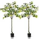 Jexine 2 Pack Artificial Lemon Tree 5 ft Tall Fake Plant Pre Potted Faux Lemon Tree Realistic Fruits for Indoor Home Decor Office Living Room