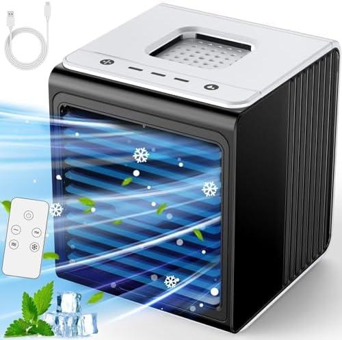 CENSTECH 3-IN-1 Mini Air Conditioner with Remote, Top Splash-Proof Design, Powerful 3 Speeds & Cool Mist, Large Capacity Tank for 6H Cooling, USB Small Portable Air Conditioner for Desk Office Room