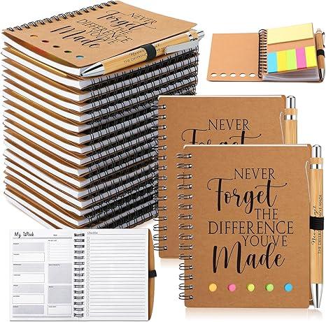 20 Sets Christmas Employee Appreciation Gift Bulk Inspirational Spiral Notebook with Bamboo Pen Sticky Note Thank You Gift for Coworker Office Staff Team Nurse Teacher (Motivational)