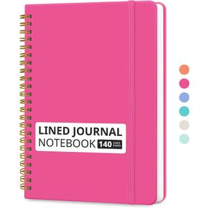 Taja Lined Spiral Journal Notebook for Women & Men, 140 Pages, College Ruled Hardcover Notebook for Work & Note Taking, Journals for Writing, A5(5.7" x 7.9") Berry Pink