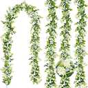 6FT Eucalyptus Garland with Flowers, 4 Pack Greenery Hanging Spring Eucalyptus Garland Suitable for Table Wedding Backdrop Arch Wall Party Thanksgiving UV Protected Indoor Outdoor Decorations