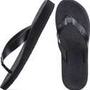 ONCAI Women's Flip Flops Comfortable Arch Support Yoga Mat Summer Beach Walking Thong Cushion Sandals Ladies Outdoor Vacation Essentials Slide Shoes Rubber Soles US Size 5-11 (Black)