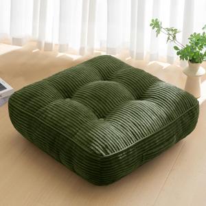 HIGOGOGO 6" Extra Thick Floor Pillow Cushion for Adults, Meditation Cushion Pillow, Large Square Floor Sitting, Tufted Corduroy Cover, for Tatami Living Room or Yoga, 22x22 Inch, Dark Green