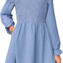 blibean Tween Girls Fall Dresses Semi Formal Flower Dress Size 6-15 Years (Blue, XXL)