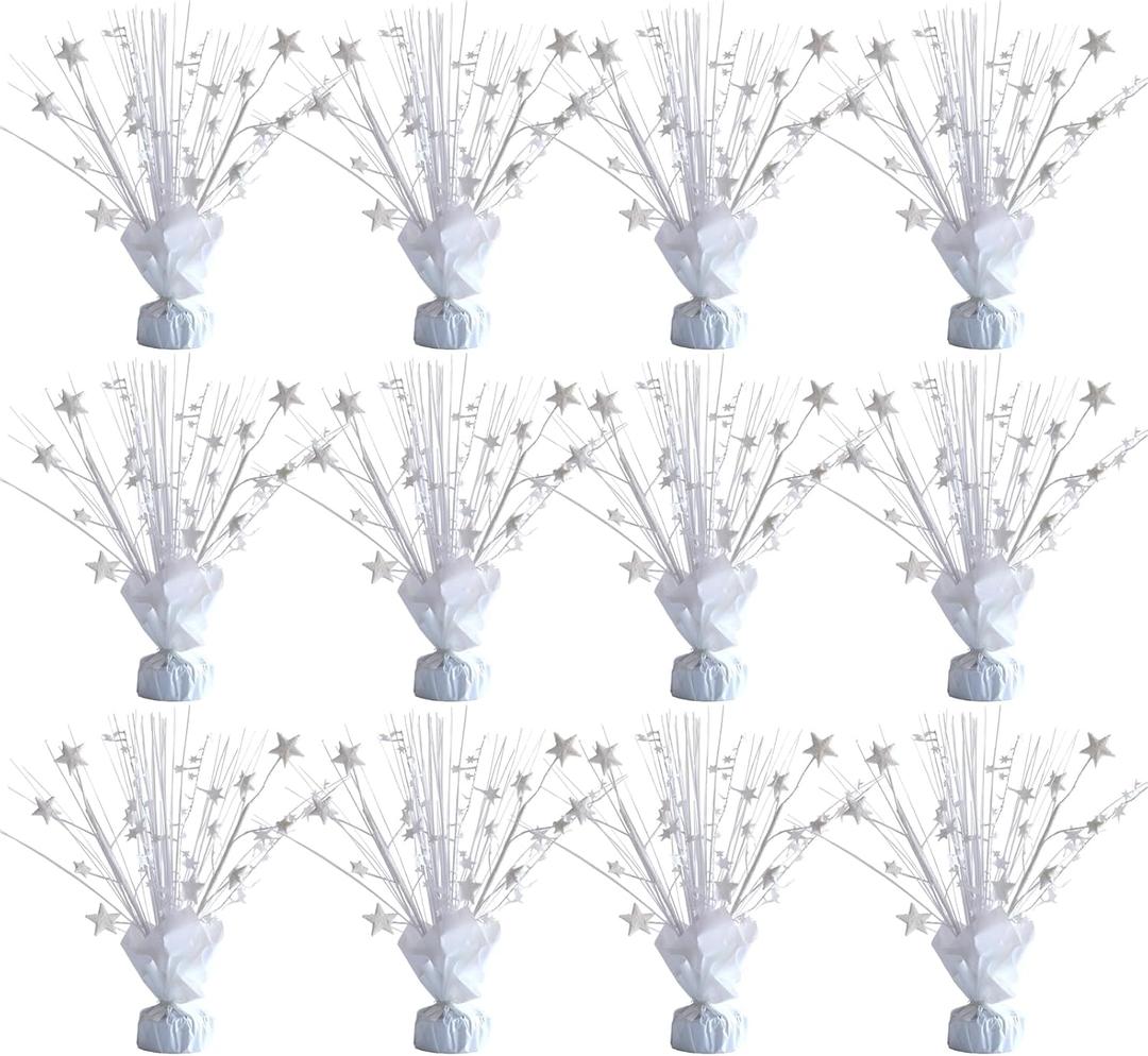 12 Pack White Foil Spray Centerpieces Stars Brust Table Centerpieces for Wedding Birthday Anniversary Holiday Party Decor, White Star Balloon Wights for Party, Table Decor for Party