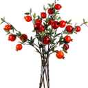 ACJRYO 3PCS 37" Artificial Pomegranate Branches with Realistic Berries & Leaves - Lifelike Fake Plant Stems for Vase, Home, Wedding, Party DecorRed
