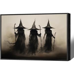 HQPCNGZ Vintage Three Terrifying Witches Posters Halloween Canvas Wall Art Horror Forest Gothic Darkness Preppy Room Aesthetic Prints Painting For Home Bedroom Dorm Wall Decor 12x16in Unframed