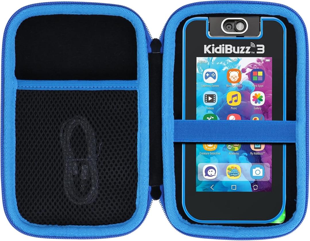 Lebakort Storage Case Compatible with VTech KidiBuzz 3 / KidiBuzz G2 Kids Electronics Smart Device KidiConnect (Black + Blue Case)