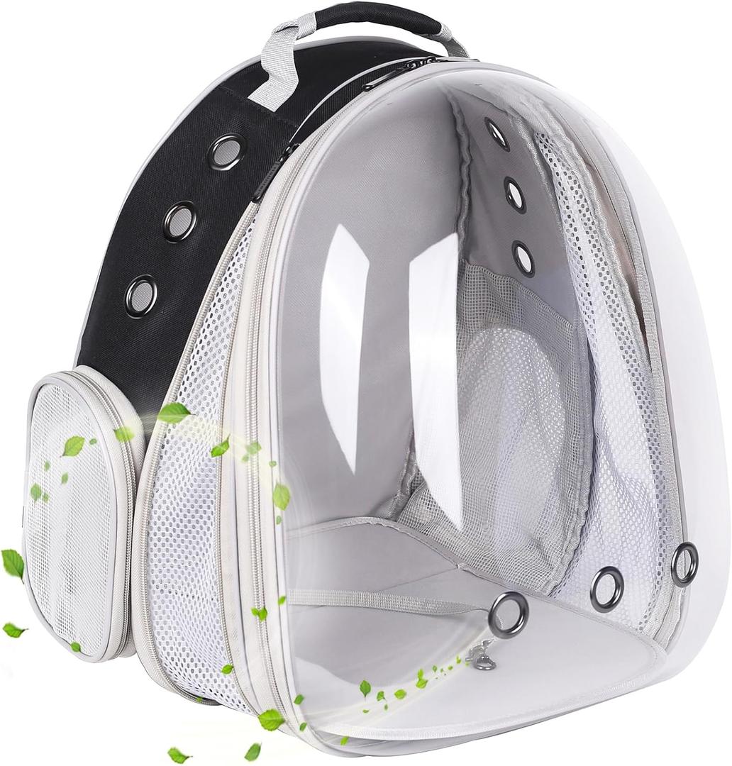 Front Expandable Large Cat Backpack Carrier, Fit up to 20 lbs, Space Capsule Bubble Window Pet Carrier Backpack for Large Fat Cat and Small Puppy (Gen 1 - Clear Bubble, Black)