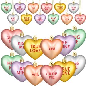 24 Pcs Valentines Day Plastic Conversation Hearts Candy Love Letter Charms Heart Ornaments Hanging for DIY Jewelry Making