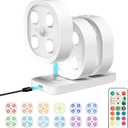 3PCS Motion Sensor Step Light, Rechargeable Puck Lights with Remote, Under Cabinet Lights with 3 Colors&RGB, Magnet Stick on Light for Closet, Hallway, Stairway, Bathroom, Bedroom, Kitchen