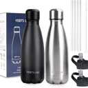 Insulated Water Bottle, 2 Pack-9oz Stainless Steel Water Bottles with straw lid, Metal Sports Water Bottles for Boys,Girls, Double Wall Vacuum BPA-Free Flask for Sports (Black-Sliver)