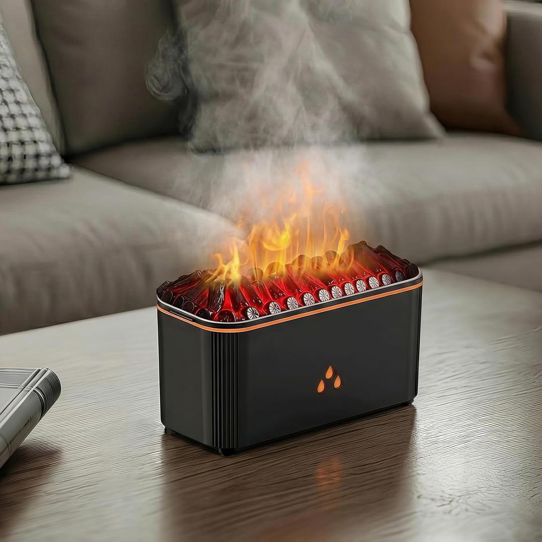 Essential Oil Diffuser, Flame Air Aromatherapy Diffuser, 7 Color Changing Light, Aromatherapy Humidifier with Auto Shut-Off for Home, Bedroom, Yoga, Spa(Black)