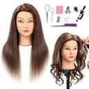 SOPHIRE 20-22 inches 100% Real Human Hair Mannequin Head, Hairdressers' Practice Training Head and Cosmotology Doll Head for Hairstyling and Braid - Dark Brown