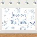 Love on the Lake Backdrop Lake Bachelorette Party Decorations Camping Bach Weekend Photography Background Surfboard Sunglasses Hat Juice Photo Props for Women Lake Tahoe Bridal Shower Supplies 5*3ft