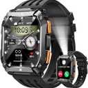 Smart Watches for Men, 1.95'' Fitness Watch: Waterproof Military Smart Watch with 100 Days Battery Life/Call/Flashlight/Sleep/SpO2/Heart Rate Monitor/Step Tracker, Sport Smartwatch for Android iPhone (Black)