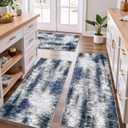 Tritard Upgrade Non Slip Kitchen Rugs Sets of 3 Washable Kitchen Mats for Floor Abstract Kitchen Runner Rug Soft Floor Mat Set Kitchen Carpet Rugs for Hallway, Laundry, Entryway, Office, Blue Grey (20"x32"+20"x48"+20"x59")