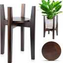 Adjustable Plant Stand with Tray,Indoor Wood Plant Stand Fit 8'' to 12'' Planter,Mid Century Modern Flower Pot Holder Rack(Plant and Pot Not Included) (Walnut)
