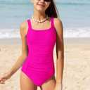 BAVEDER Girls Swimsuit One Piece Swimsuits Solid Ruched Bathing Suit for Girls Full Coverage Modest Padded Swimwear 15-16y (Pink)