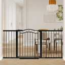 Fairy Baby 65.4"-68.1" Extra Wide Baby Gate with Door, 66 67 68 Inches Walk THR Baby Gates for Stairs Pressure Mounted no Drill, Indoor Tension Metal Child Pet Dog Safety Gate for Kids, Black