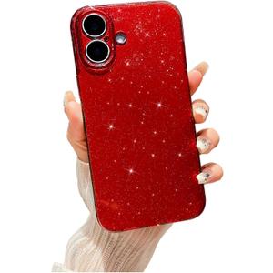 Glitter Bling Compatible with iPhone 16 Case (6.1 inch) - Cute Sparkly Protective Case for Women and Girls, Soft TPU Design in Red