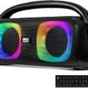 Pyle Portable Bluetooth Speaker Boombox with Dual 5 High-Performance Wireless Speakers, 160W Power, Rechargeable Battery, Mic Priority, USB/Micro SD/AUX/FM Radio, LED Ring Light, Outdoor Speaker
