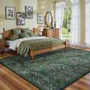 Lahome Floral Washable 6x9 Area Rugs, Soft Green Bedroom Rug for Living Room Ultra-Thin Non Slip Dining Room Rug, Stain Resistant Boho Easy Clean Throw Carpet for Office Giverny, Dark Green