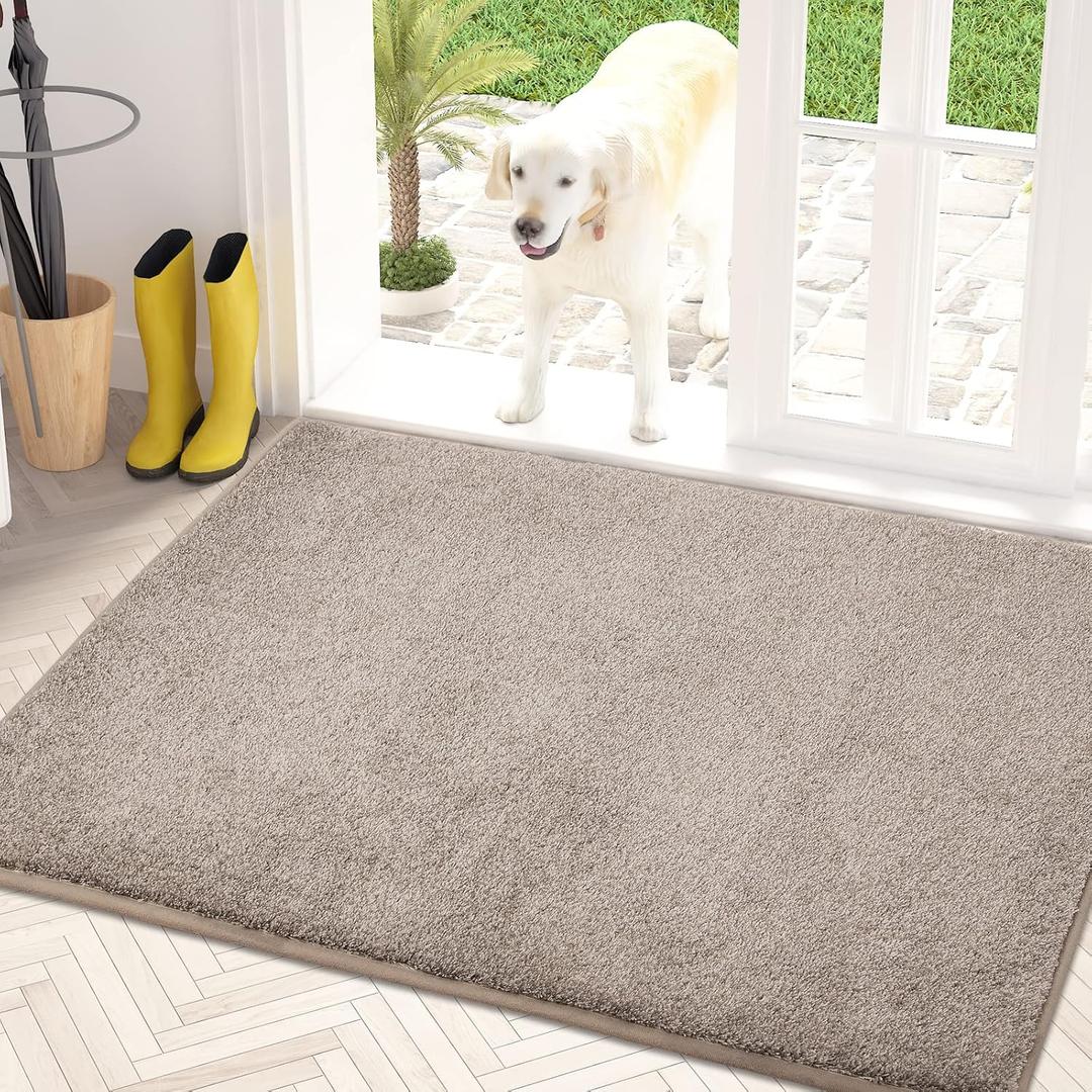 PURRUGS Dirt Trapping Door Mat 31.5" x 47", Non-Slip Machine Washable Entry Rug, Shoe Scraper, Dog Doormat, Super Absorbent Welcome Mat for Front & Back Door, Muddy Shoes & Paws, Taupe