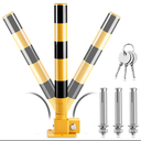 SUNKONG Spring Folding Parking Post, Parking Barrier Parking Lock Heavy Metal Parking Obstacle Pile with Warning Stripes, Parking Piles,Driveway Parking Interceptor Bollard