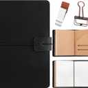 Thenshop Travelers Refillable Leather Journal Notebook Travel Diary Handmade Passport Travelers Journal for Men and Women with 3 Notebook Inserts, Pen Holder, Binder Clip(Black,Passport Size)