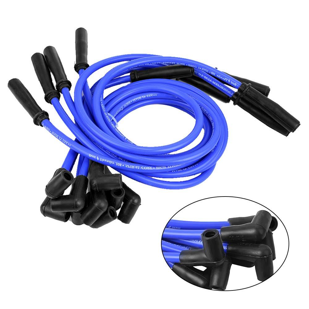 9 Pcs 10.5mm Spark Plug Wire Set Electronic Ignition Cables Replacement for SBC BBC HEI 350 383 454 90 to Straight