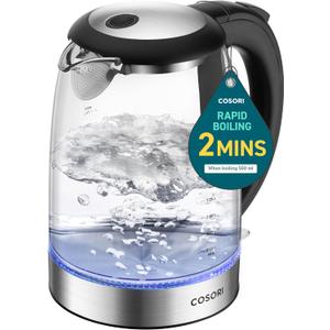 Cosori Electric Kettle, No Plastic Filter & Spout, Stainless Steel Inner Lid, Tea Kettle & Hot Water Boiler For Coffee & Tea, Water Heater & Teapot, Automatic Shut Off, Black, 1.7L/1500W (1.8 Quarts)