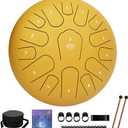 Rain Drum for Outside Garden,Steel Tongue Drum 12 Inches 15 Notes Musical Instruments, Handpan Drum Percussion Instrument, with Soft Bag, Music Book, 2 Mallets, for Meditation or Yoga(Yellow)