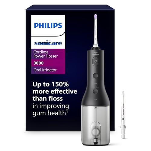 Philips Sonicare Cordless Power Flosser 3000 - Water Flosser with Innovative Quad Stream Technology, Oral Irrigator with 2 Flossing Modes and 3 Pressure Levels, IPX7 Waterproof, Black, HX3826/23