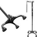 Rehand Quad Cane, Walking Cane with Ergonomic Handle Ever and Graceful 4-Pronged Base for Extra Stability, Adjustable Walking Sticks for Right or Left Handed Men & Women and Seniors