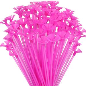 100 Pcs 12.6 Inch Balloon Sticks Plastic Balloon holders and Cup for Christmas New Year Birthday Party Wedding Anniversary Decorations(Rose Red)