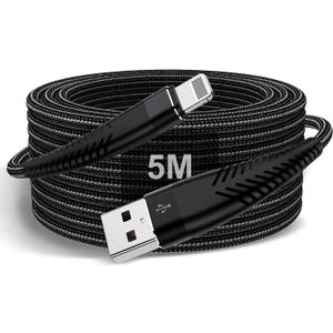Extra Long iPhone Charger Cable 16ft/5M, Apple MFi Certified Lightning Cable 15ft, Fast Charging Nylon Braided Charging Cord for Apple iPhone 14 Pro Max/14/13Pro/12 Mini/11/X/XS/XR/8 Plus/7/6/5/iPad