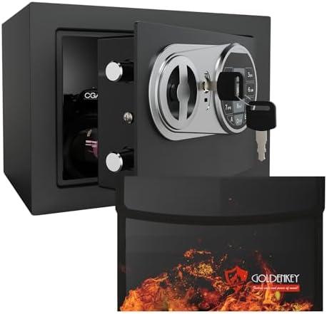 Goldenkey Small Fireproof Safe Box for Home Use, Digital kids Money Safe for Cash and Coin with Keys&Code, Mini Safe Box for Home, House, Hotel, 6.69"D x 9.05"W x 6.69"H, 0.236 Cu.Ft.