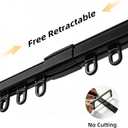 Telescoping 12FT Black Curtain Track, Retractable Ceiling or Wall Mount Rail with Hooks, Easy Install for Room Divider, Living Room, Bedroom, Wardrobe, Office, RV, Bathroom Festive Decor