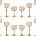 Crystal Candle Holders 4 Set of 12 - Gold Vintage Hollow Ball Candle Stand for Table Centerpiece, Crystal Metal Tealight Candlestick for Wedding, Dining Room Decor