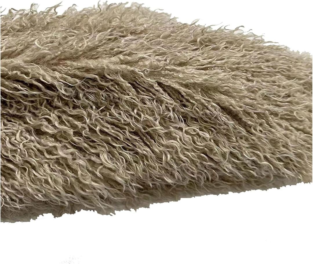 AITAF Furry Faux Sheep Wool Fleece 5cm Long Pile Faux Fur Fleece Fabric Soft Curly Woolly Pile Fleece Material, for Cosplay Apparel Accessories Floor Decorations, 50x175cm (Dark Beige)