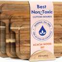 Ziruma Non Toxic Cutting Boards with Holder - Cutting Board Set Free of Mineral Oil, Made of FSC Acacia Wood - Cutting Boards for Kitchen - Includes 3 Chopping Boards + Holder