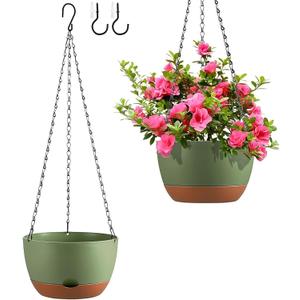 Set of 2 Hanging Planters for Indoor Outdoor Plants, 10 Inch Self-Watering Hanging Flower Pots with Drainage Hole & Removable Water-Storage Tray (Hooks)