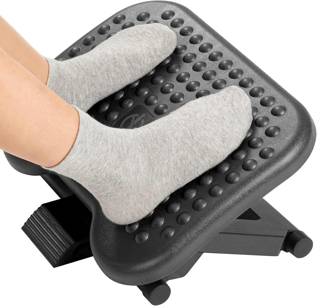 HUANUO Adjustable Desk Footrest, Foot Rest for Under Desk at Work with Massage, Adjustable Foot Stool with 3 Height Position & 30 Degree Tilt Angle Adjustment for Home, Office (Black)