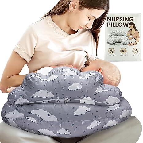 PILLANI Nursing Pillow – Plus Size Breastfeeding Pillows with Security Fence for Enhanced Support & Comfort – Removable Cotton Cover, Adjustable Waist Strap, Newborn Essentials Must Haves Baby Registry Search- Big pillow size 21,5in × 19,5in, small size 22×8inches
